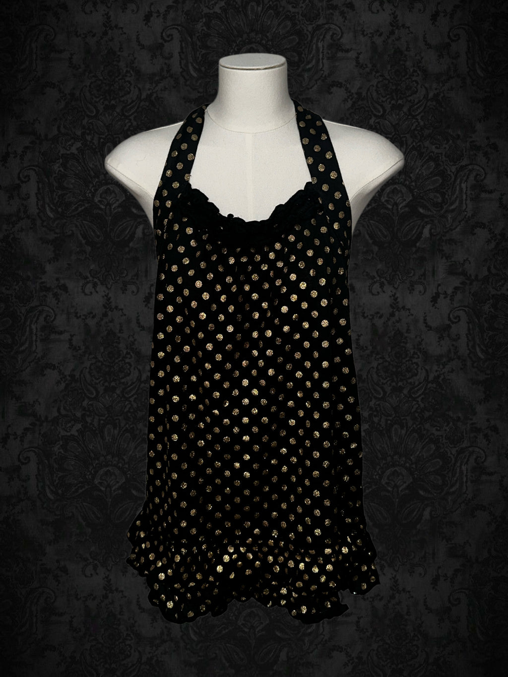 Vintage Black & Gold Polka Dot Halter Top