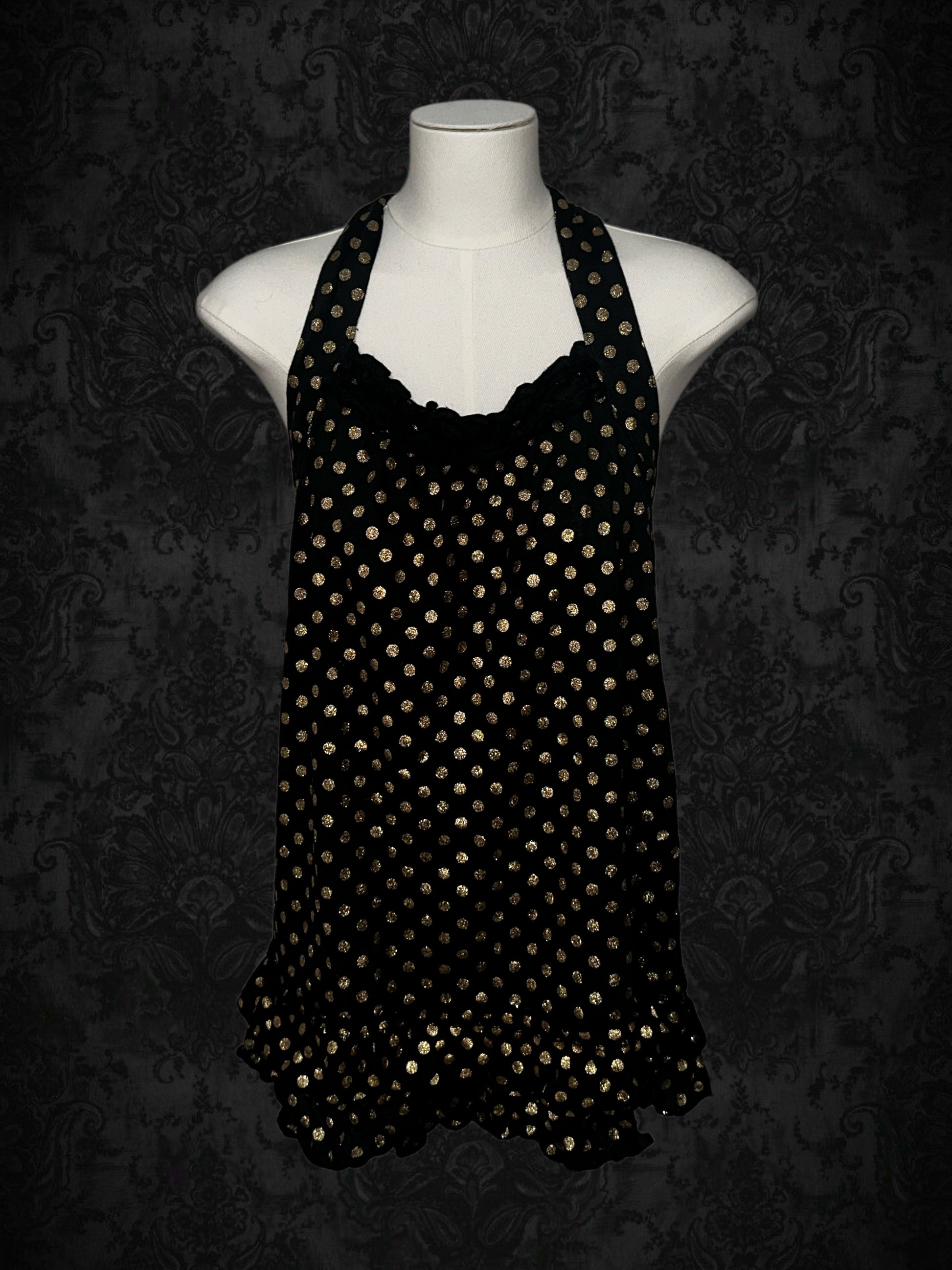 Vintage Black & Gold Polka Dot Halter Top