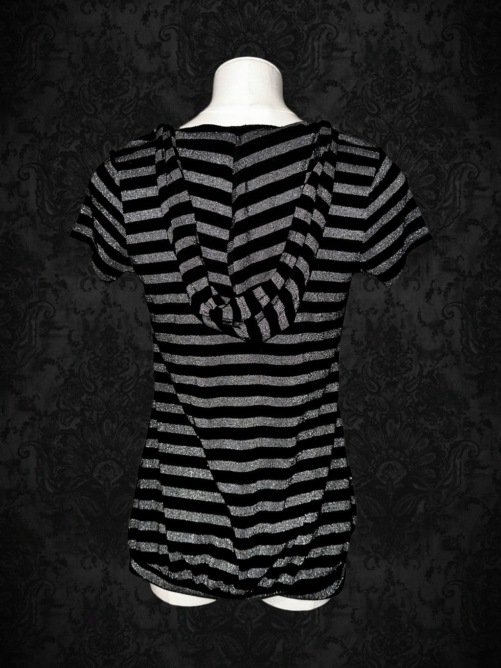 Vintage Black & Silver Striped Graphic T-Shirt