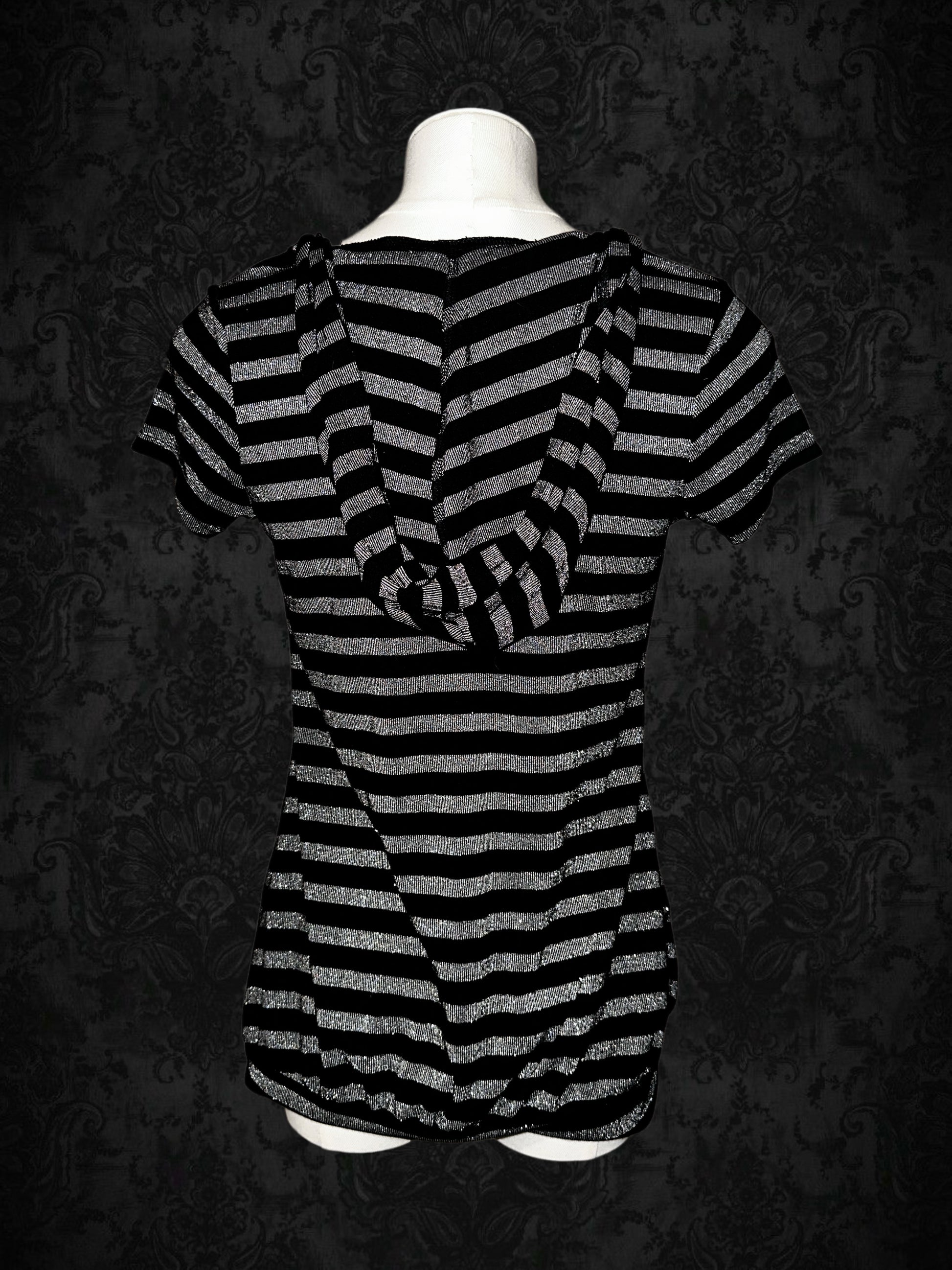 Vintage Black & Silver Striped Graphic T-Shirt