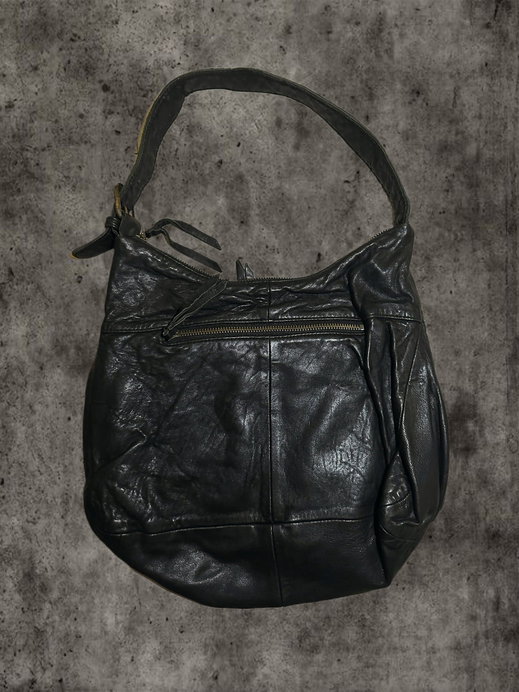 Distressed soft leather slouch hobo bag