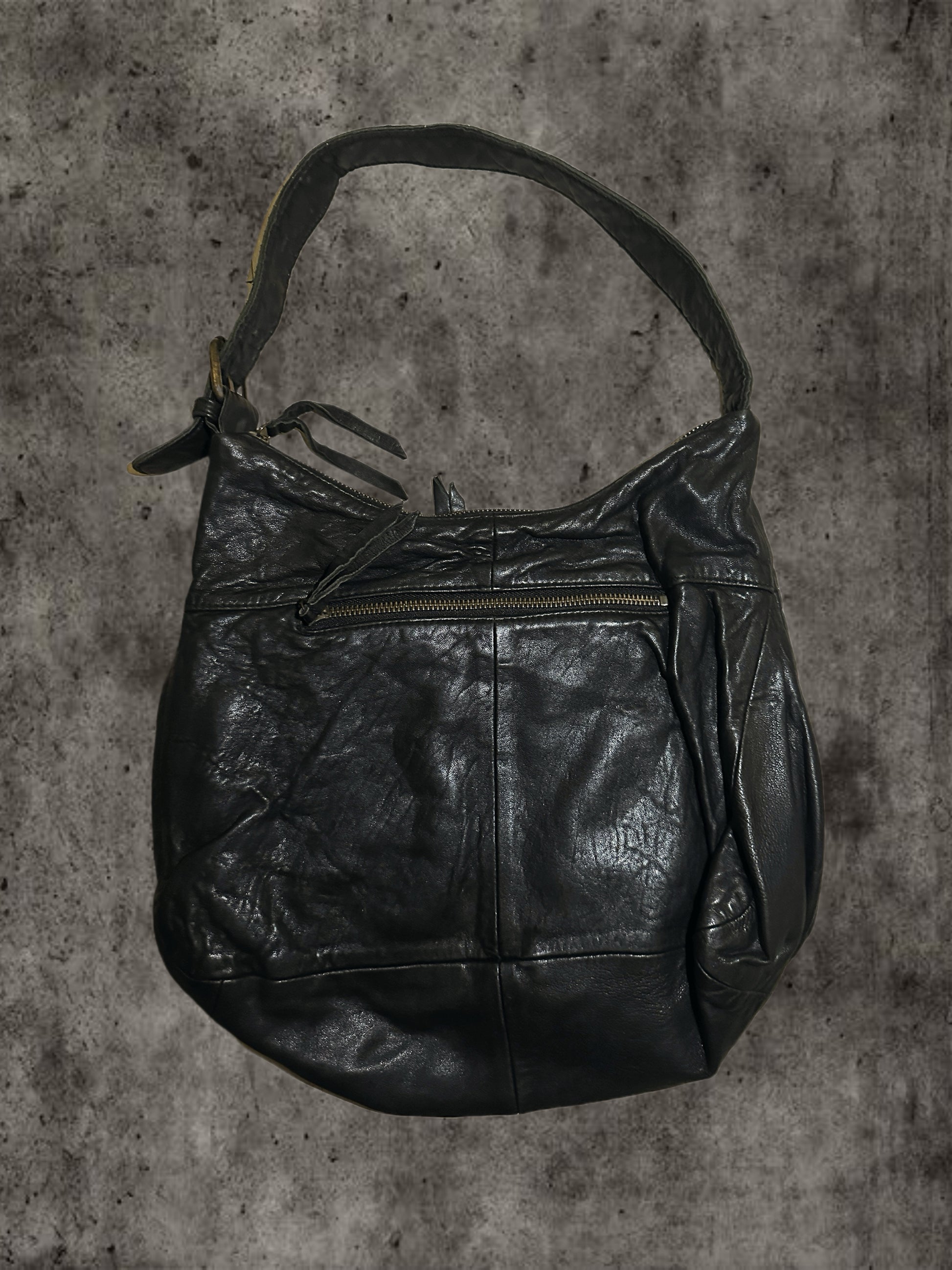 Distressed soft leather slouch hobo bag