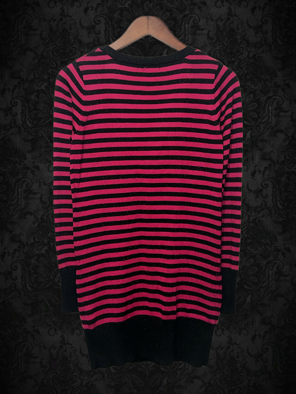 Midnight Raspberry Stripe V‑Neck Cardigan