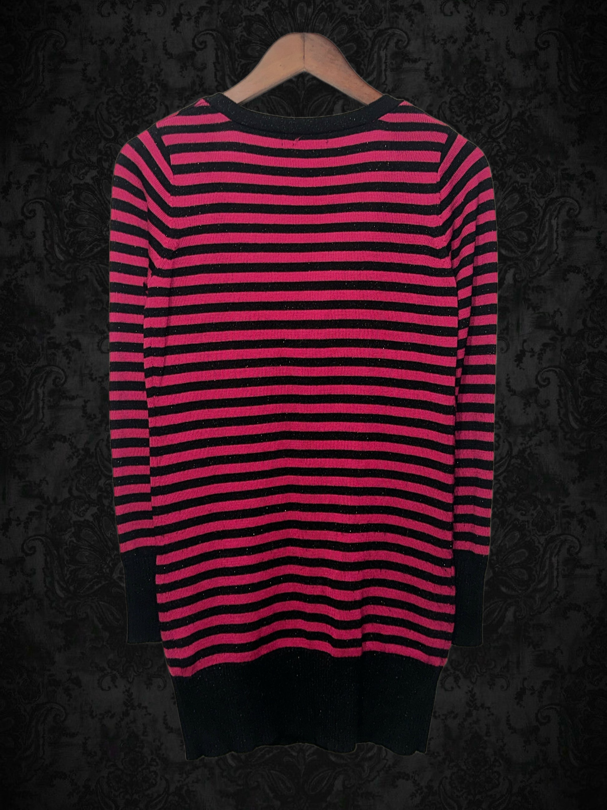 Midnight Raspberry Stripe V‑Neck Cardigan