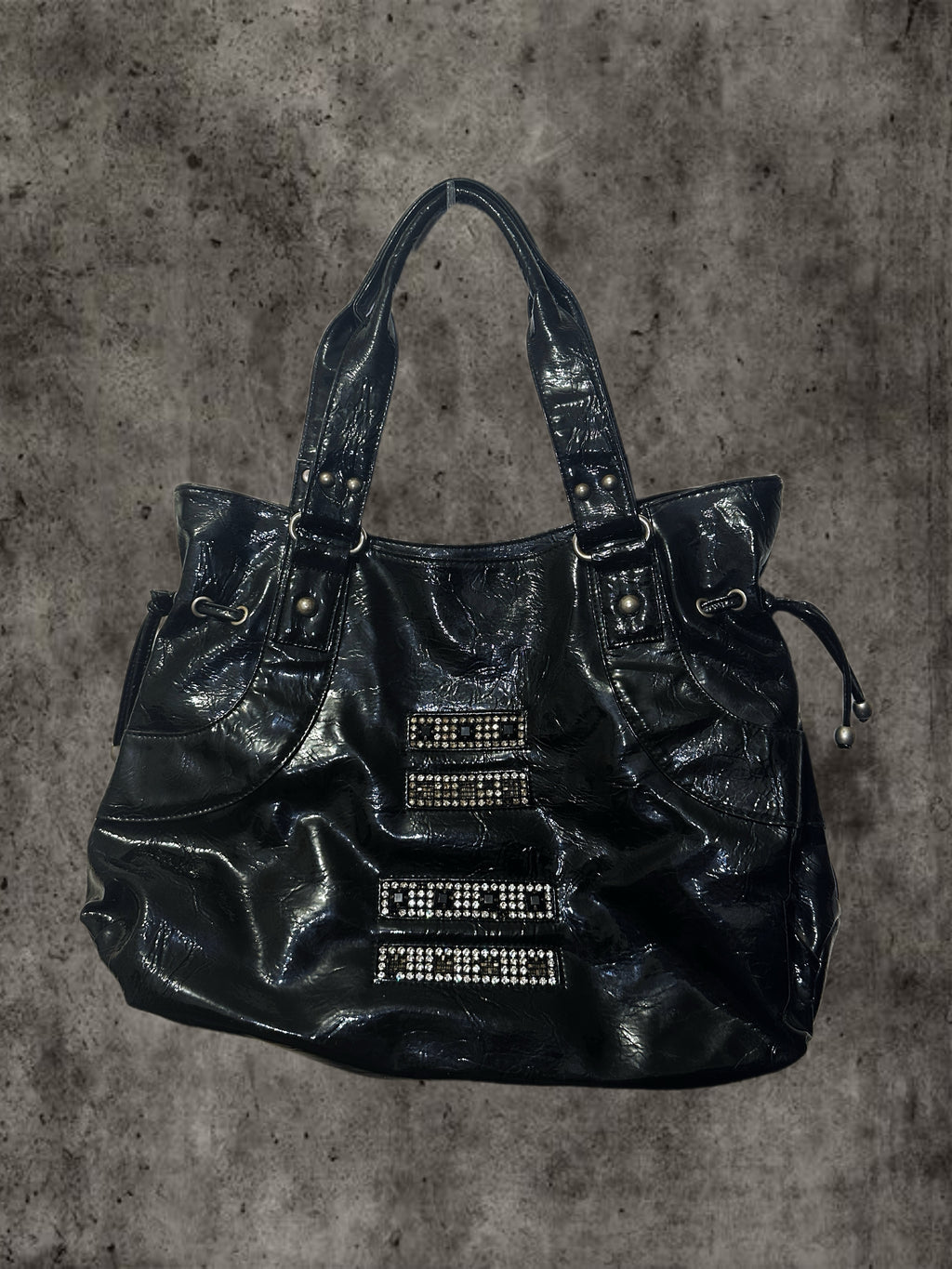 Glossy Black PU Leather Tote Bag