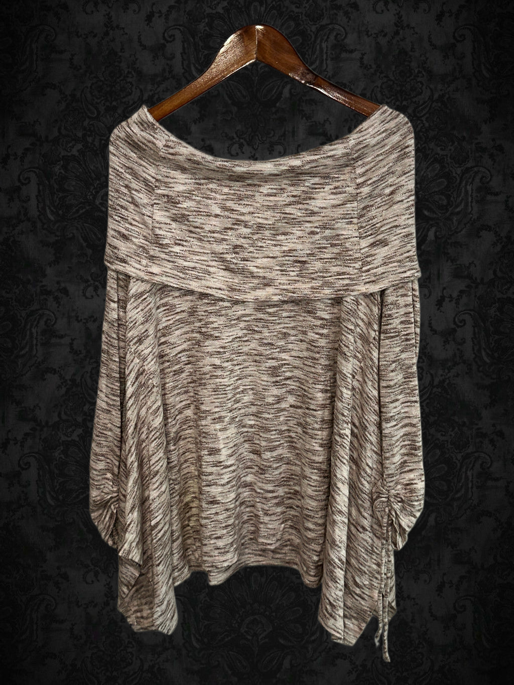 Heather Mocha Off‑Shoulder Poncho Top