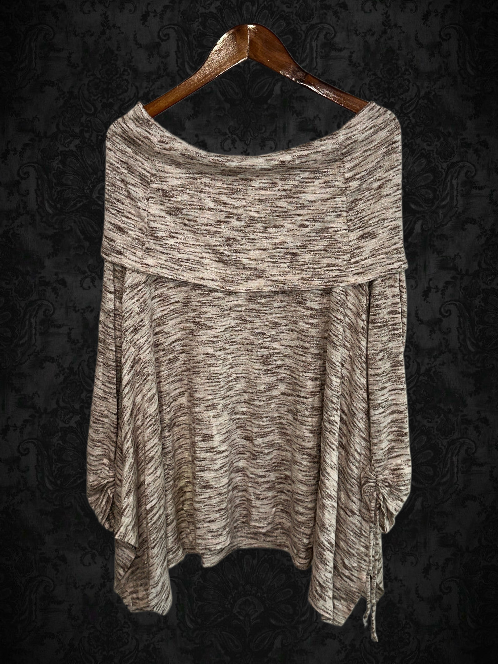 Heather Mocha Off‑Shoulder Poncho Top