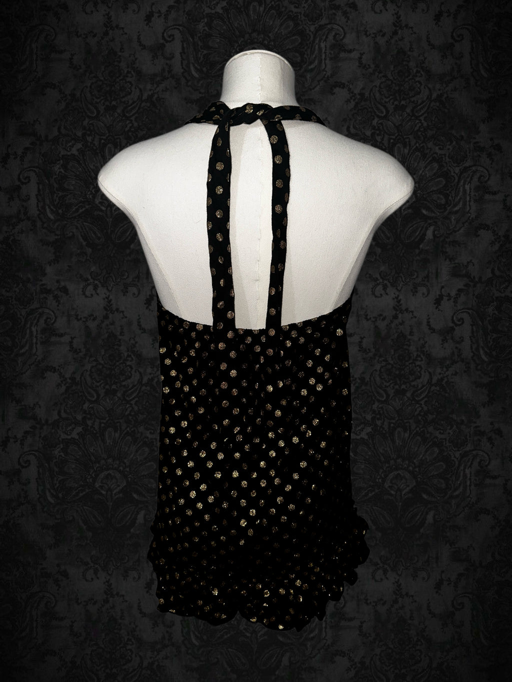 Vintage Black & Gold Polka Dot Halter Top