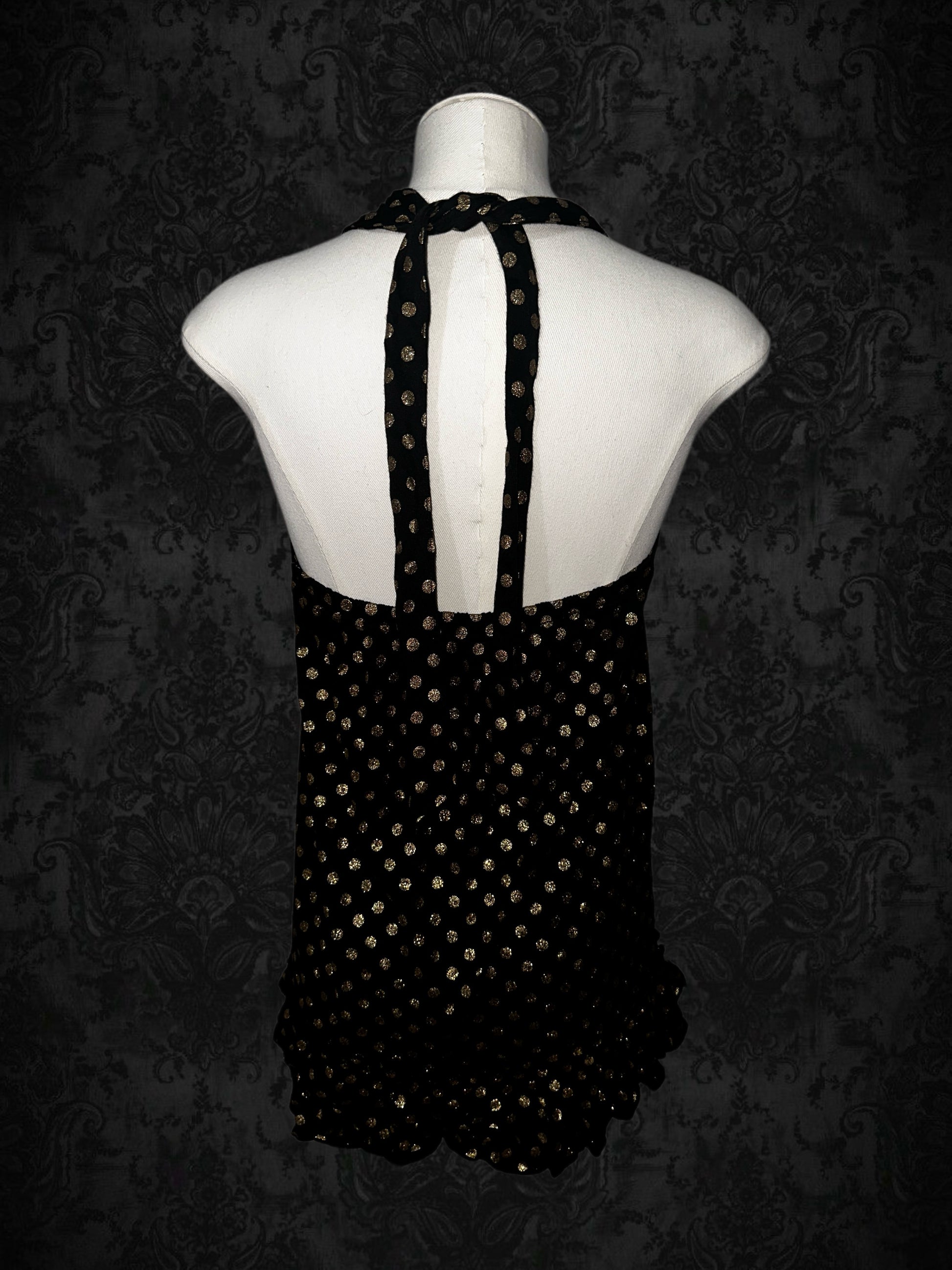 Vintage Black & Gold Polka Dot Halter Top