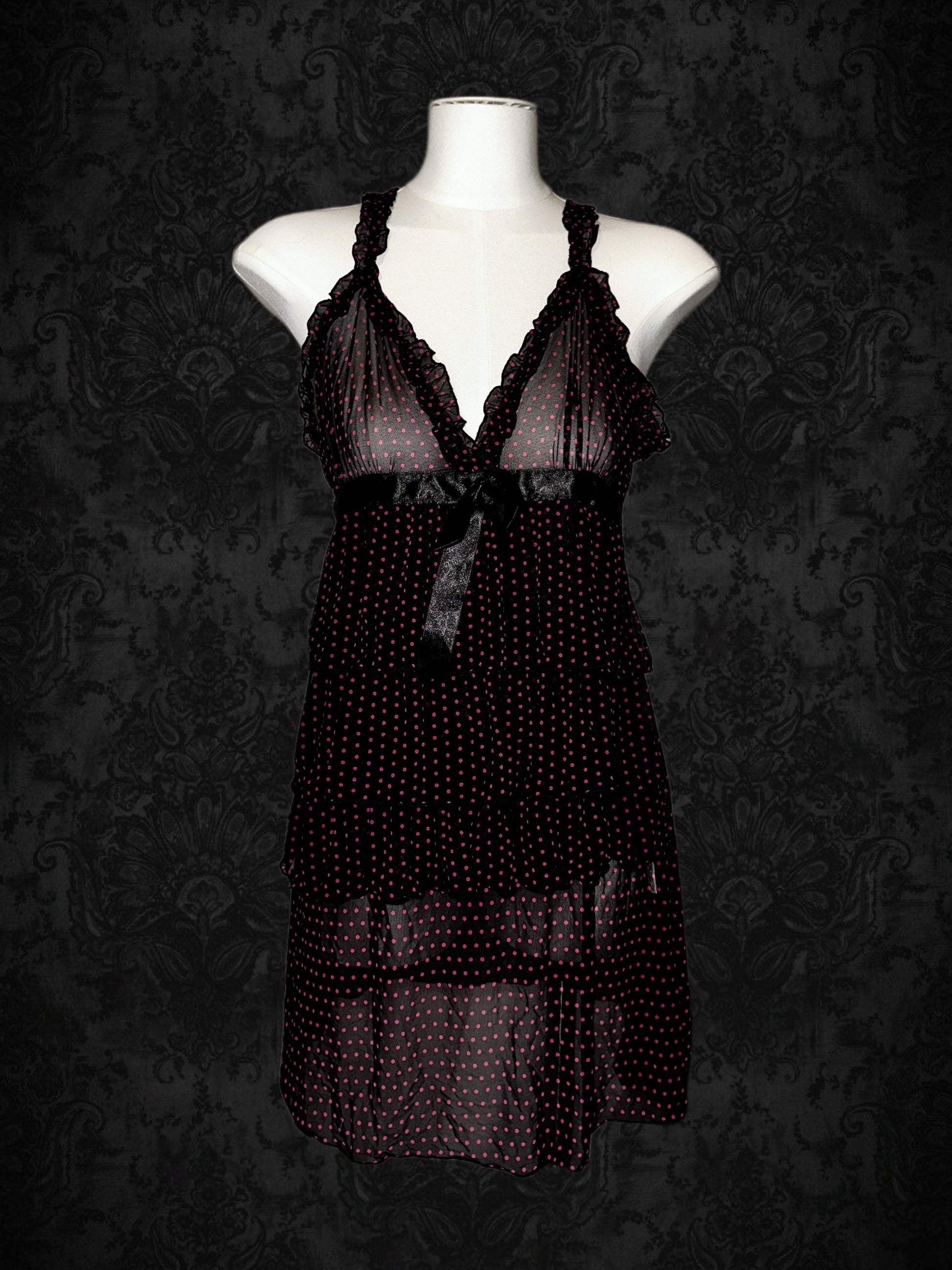 Vintage Black & Red Polka Dot Halter Dress