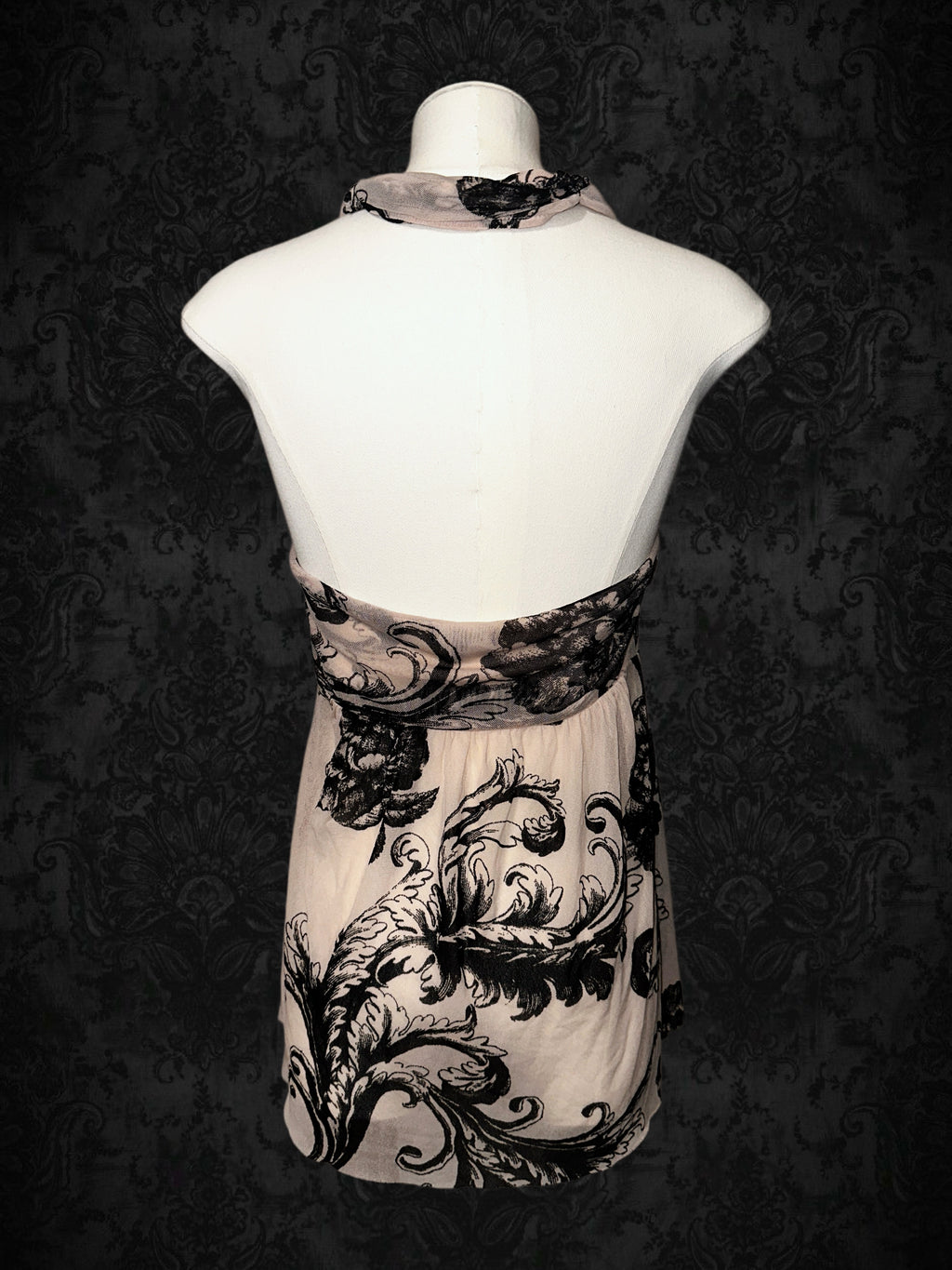 Vintage Pink & Black Floral Halter Top