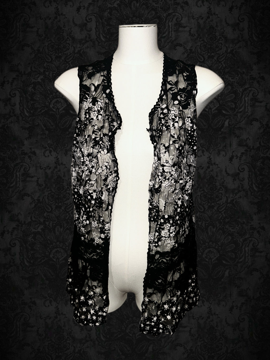 Vintage Black Floral Lace Vest