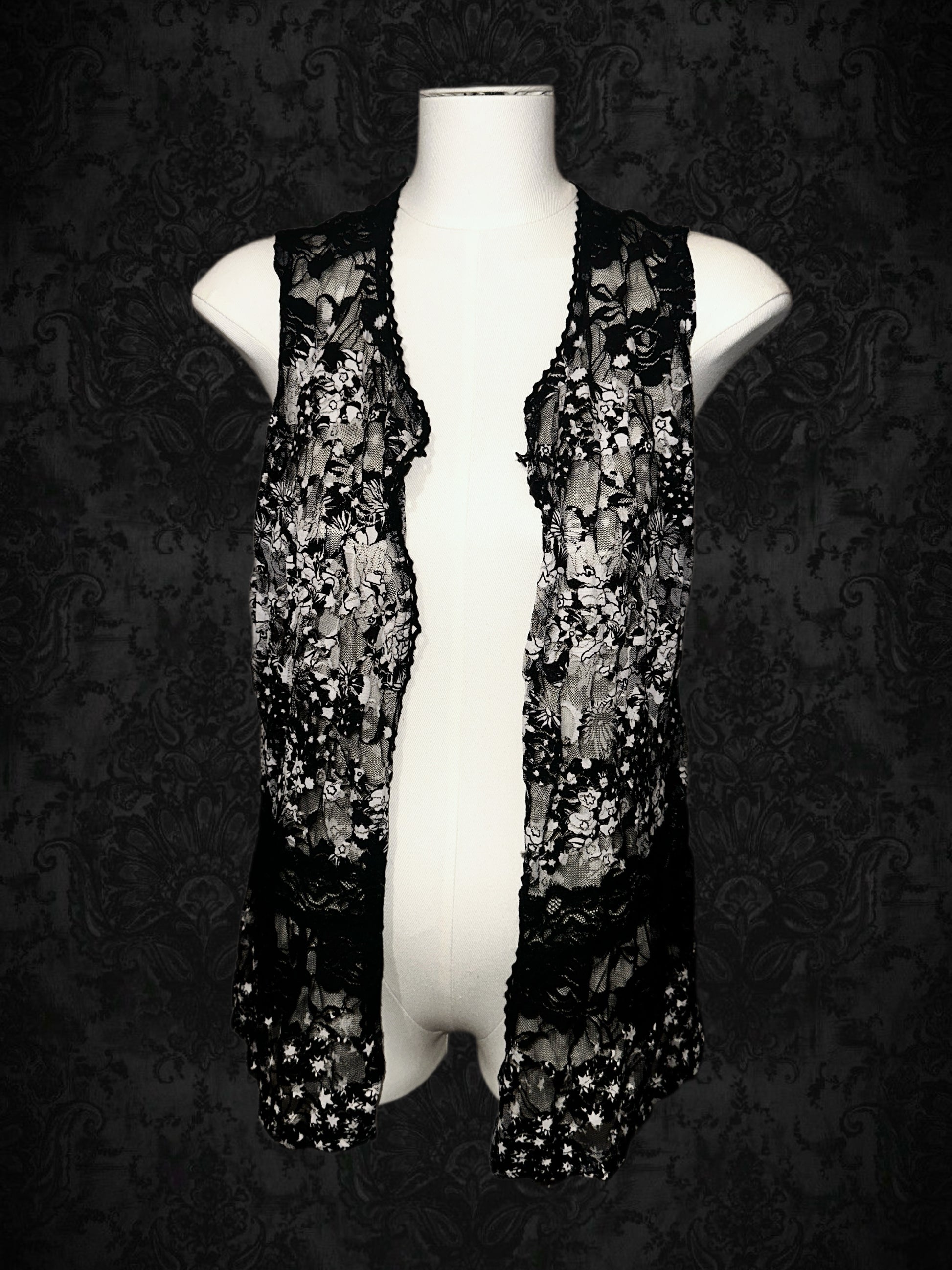 Vintage Black Floral Lace Vest