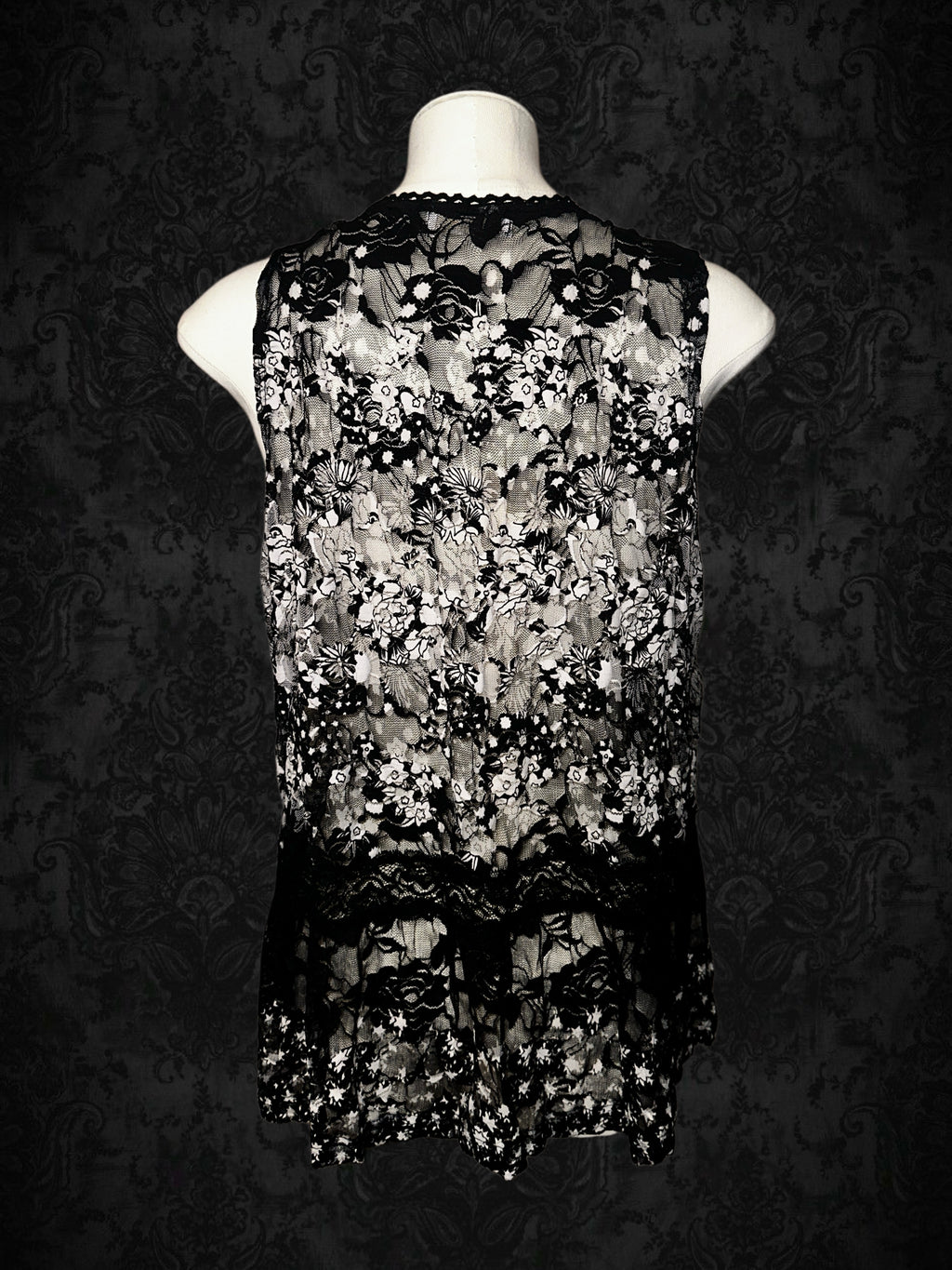 Vintage Black Floral Lace Vest