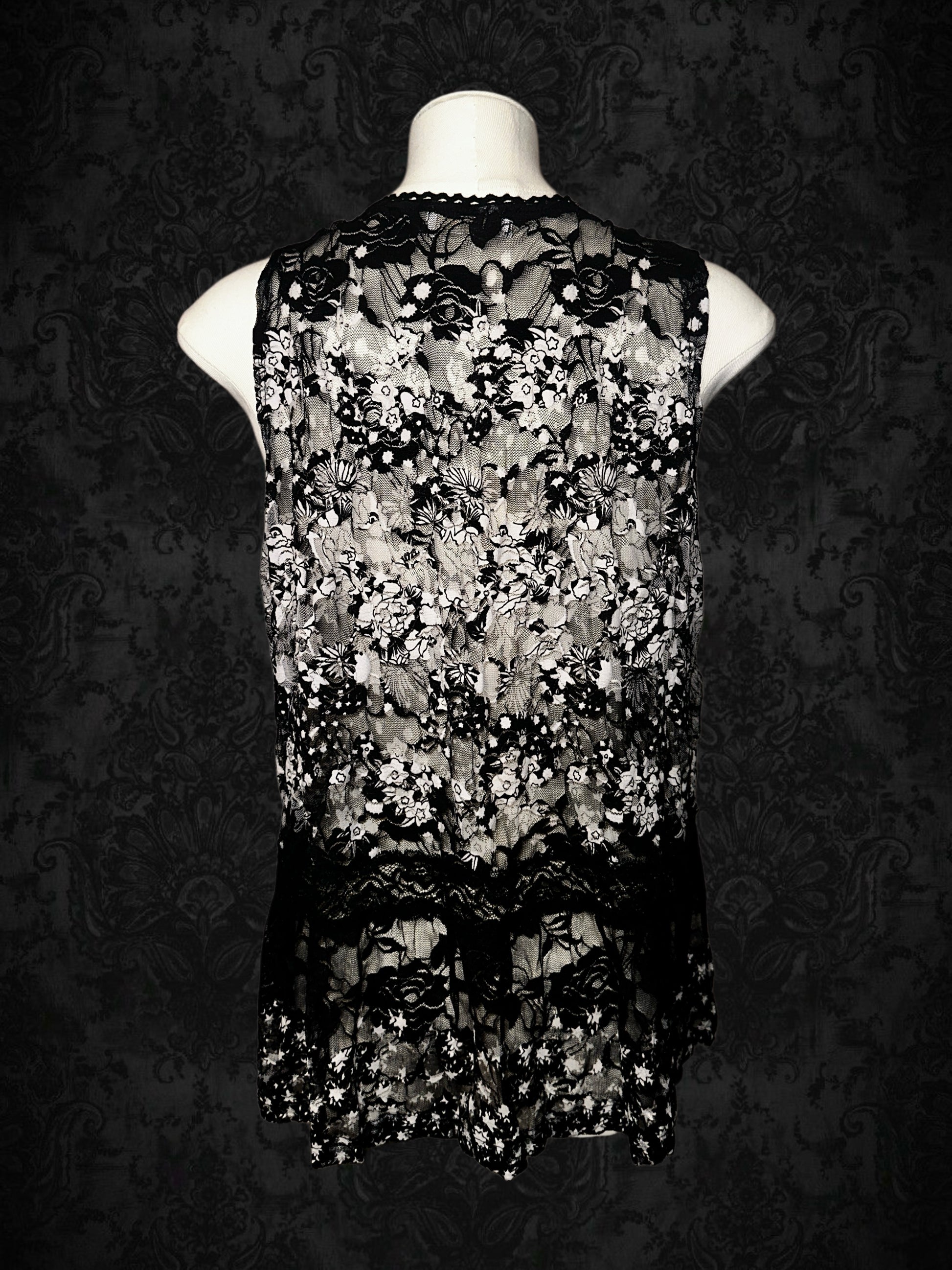 Vintage Black Floral Lace Vest