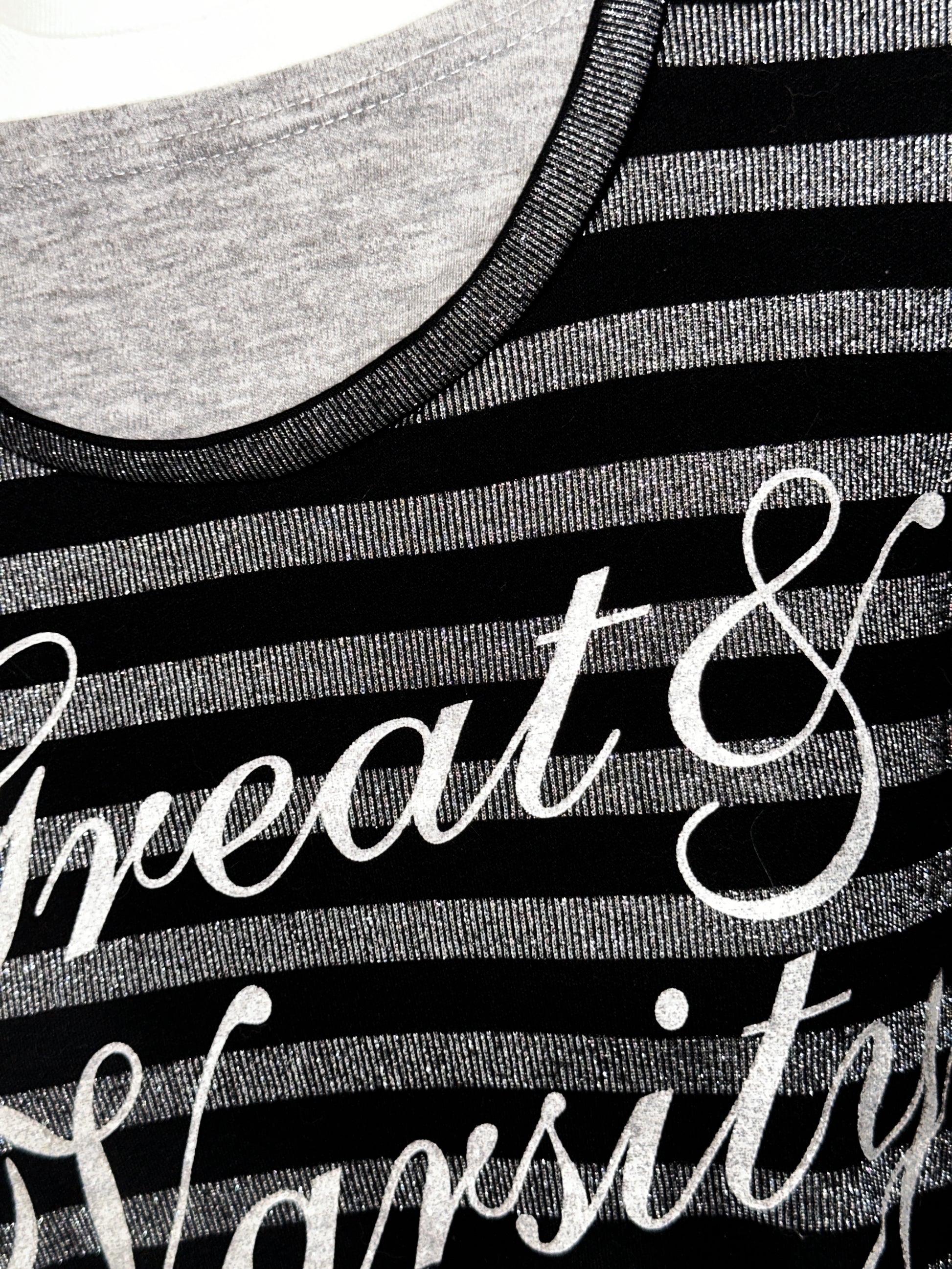 Vintage Black & Silver Striped Graphic T-Shirt