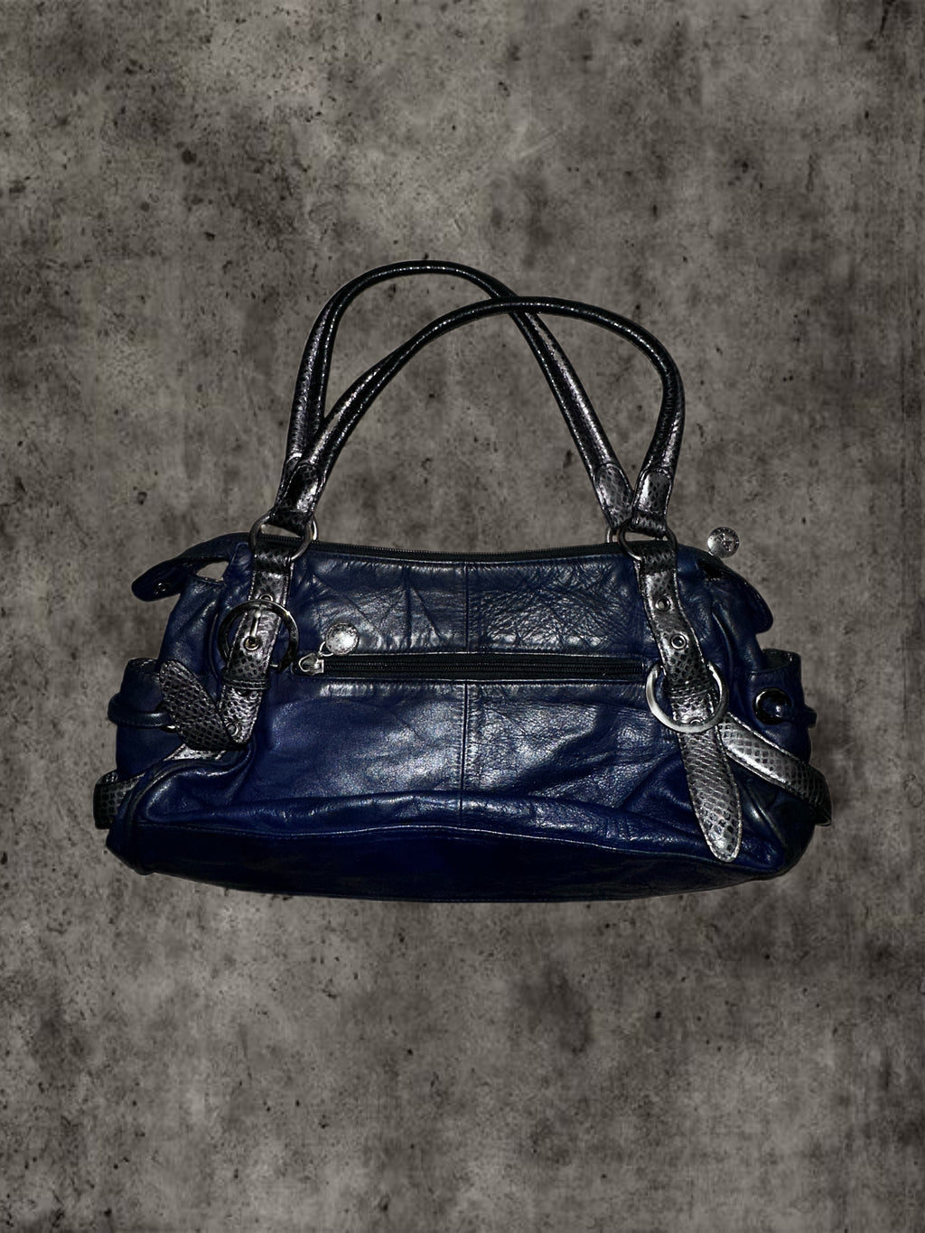 Black and dark blue snake pattern cowhide shoulder bag