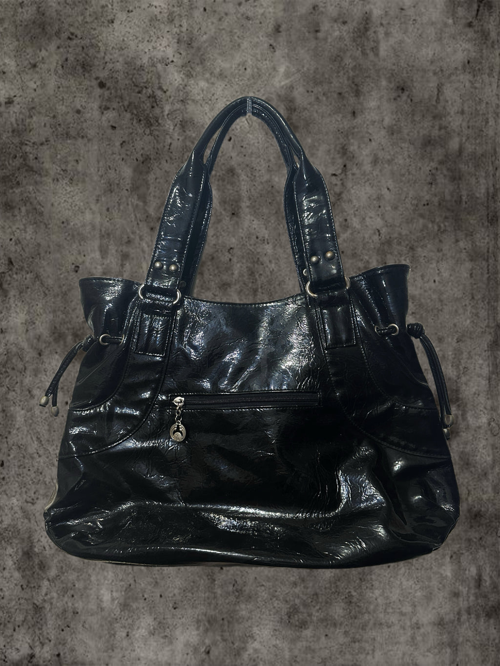 Glossy Black PU Leather Tote Bag