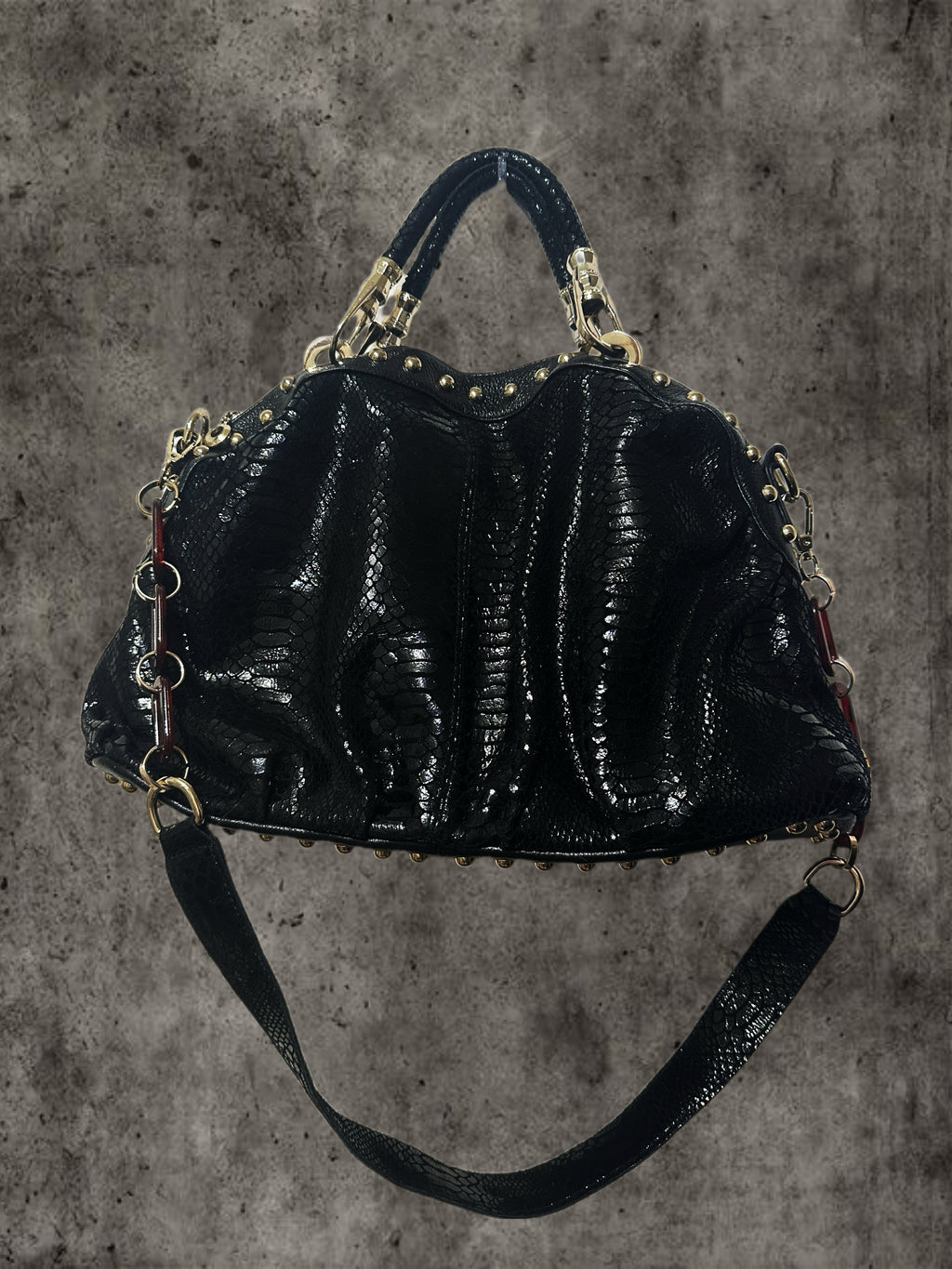 Midnight Venom Studded Socror Bag with Shoulder Strap