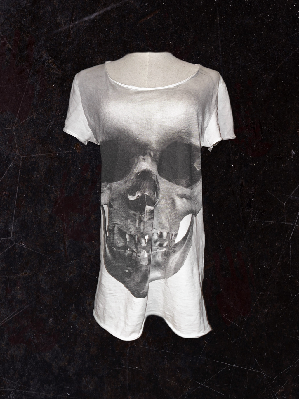 White Skull Print Punk T-Shirt
